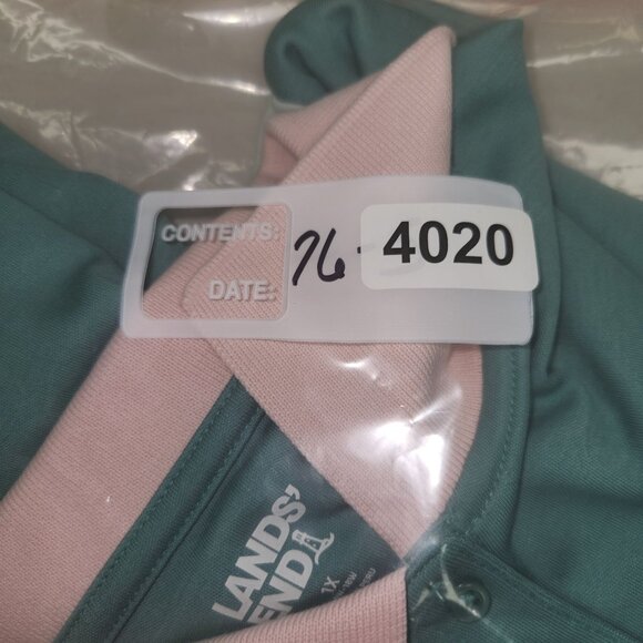 Lands End Womens Polo Shirt 1X 16W-18W Green & Pink Cotton/Spandex 4020 - Picture 7 of 7
